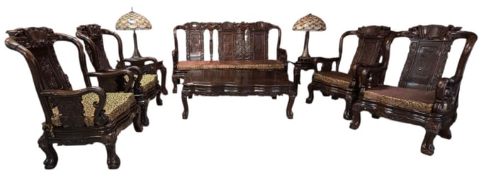 8pc Chinese Carved Rosewood Sofa Set