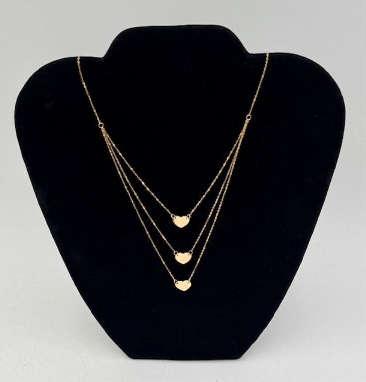 14k Gold Triple Heart Necklace - 1.8g TW (1 of 6)