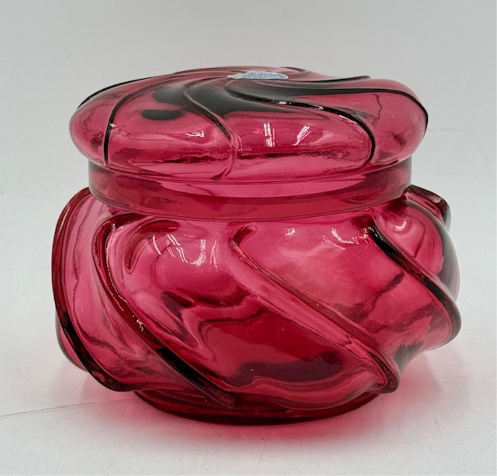 Vintage Fenton Cranberry Wavecrest Dresser Jar (1 of 14)