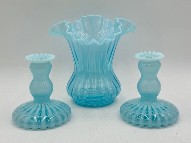 3pc Collection Blue Opalescent Art Glass (1 of 13)