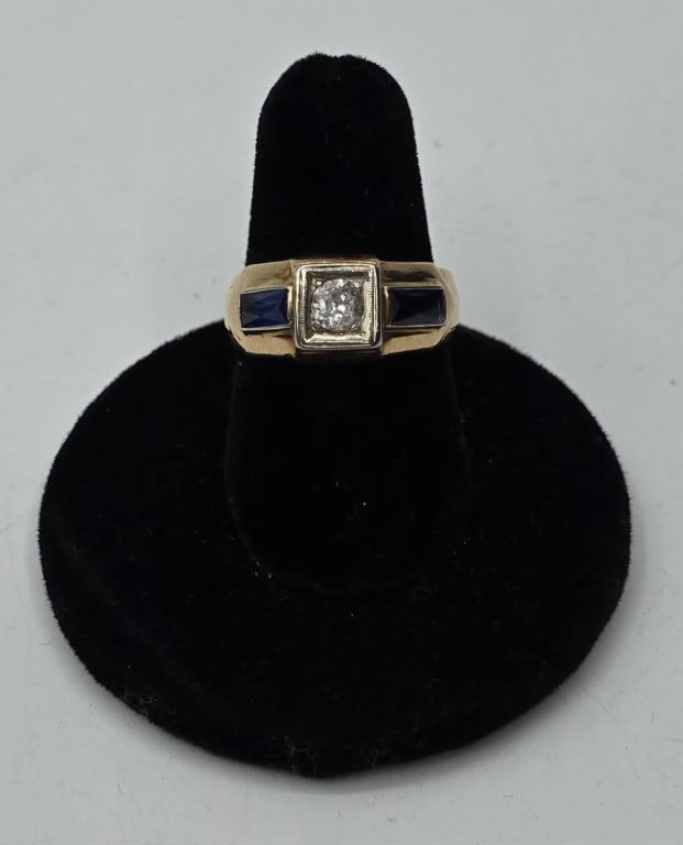 Men's 14k Diamond & Sapphire Ring - 5.46g TW (1 of 7)