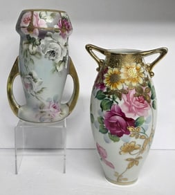 Pr. Antique Japanese Nippon Hand Decorated Vase