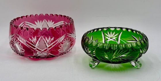 Pair of Bohemian Glass Cut To Clear Bowls