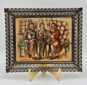 Vintage Artini Engraved & Painted Wall Plaque