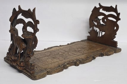 Antique Hand Carved Black Forest Expandable Bookends