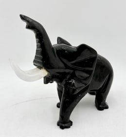 Carved Black Marble Elephant Sculpture