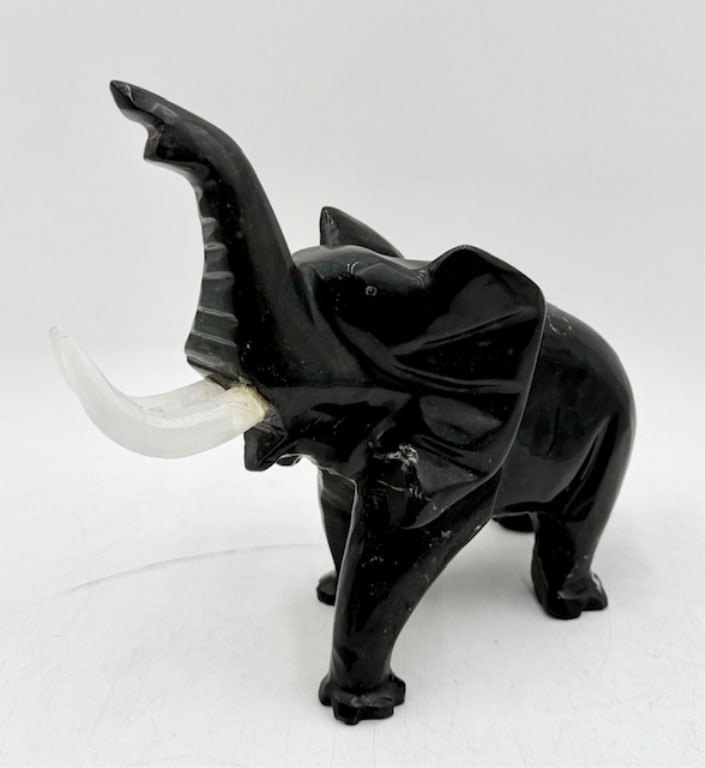 Carved Black Marble Elephant Sculpture (1 of 12)