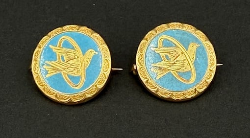 14k Gold & Enamel Dove Pins - 5.5g TW