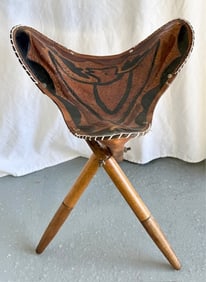 Vintage Mexican Handcrafted Leather Tripod Stool