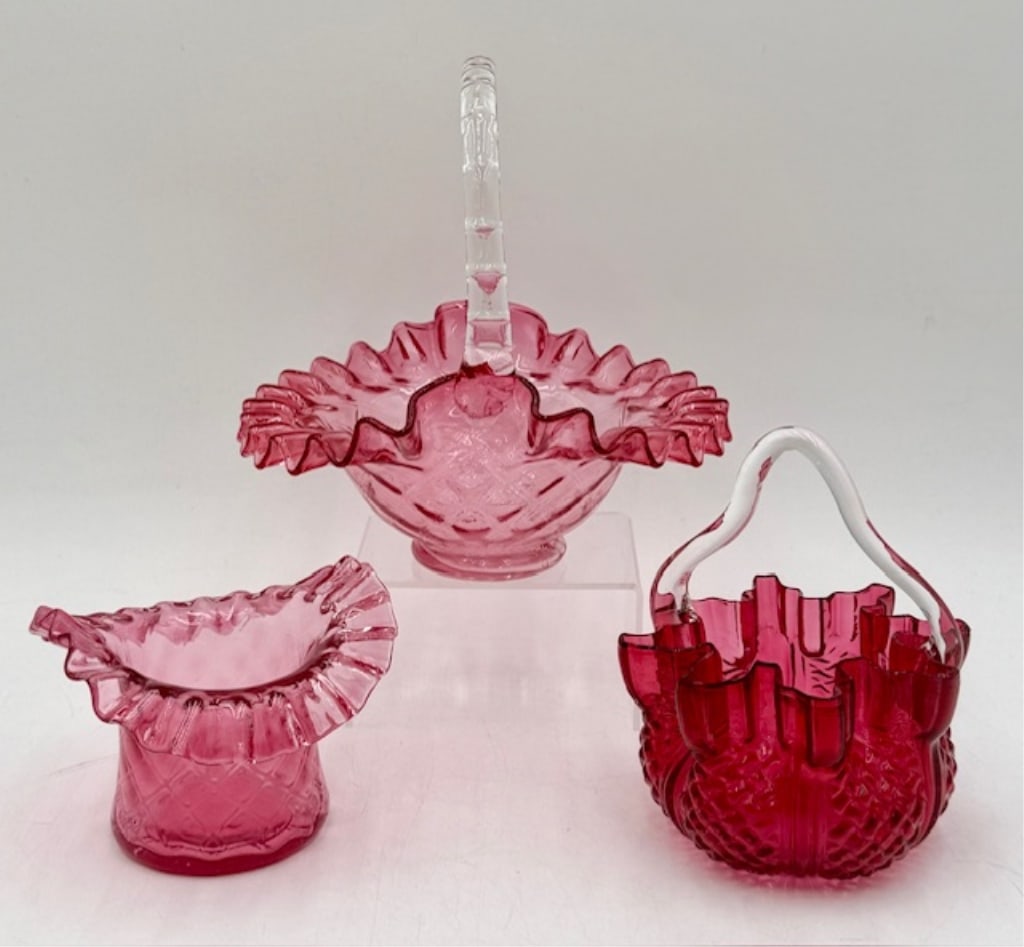 Vintage Cranberry Glass Baskets & Vase (1 of 10)