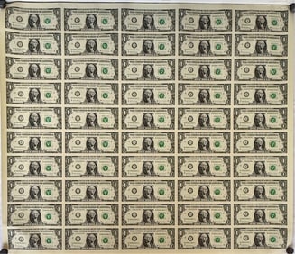 Uncut Sheet of 2017 $1.00 Bills
