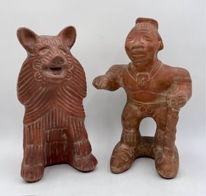 Pr. Mexican Folk Art Aztec Pottery Figures