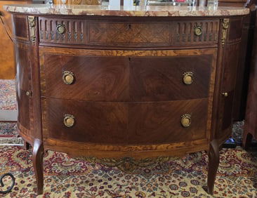 Louis XVI Style Inlaid Marble Top Demi-Lune