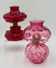 Pair of Vintage Art Glass Oil Lamps