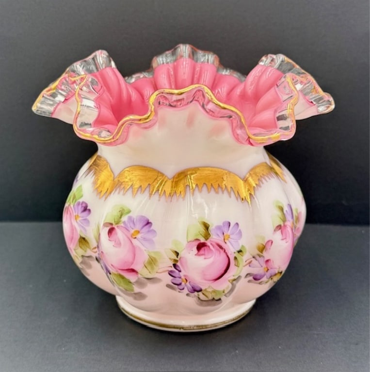 Vintage Fenton "Peach Crest" Hand Painted Vase (1 of 9)