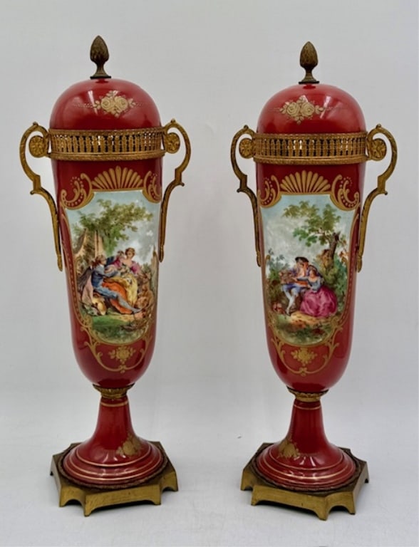 Pr. Vintage French Severes Style Hand Painted Urns (1 of 14)