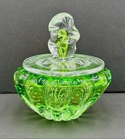 Green Art Glass Lidded Jar