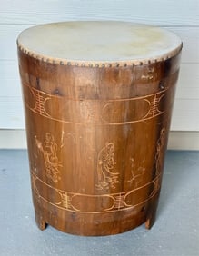 Vintage Asian Carved Wood Drum
