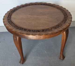 Vintage Carved Round Accent Table
