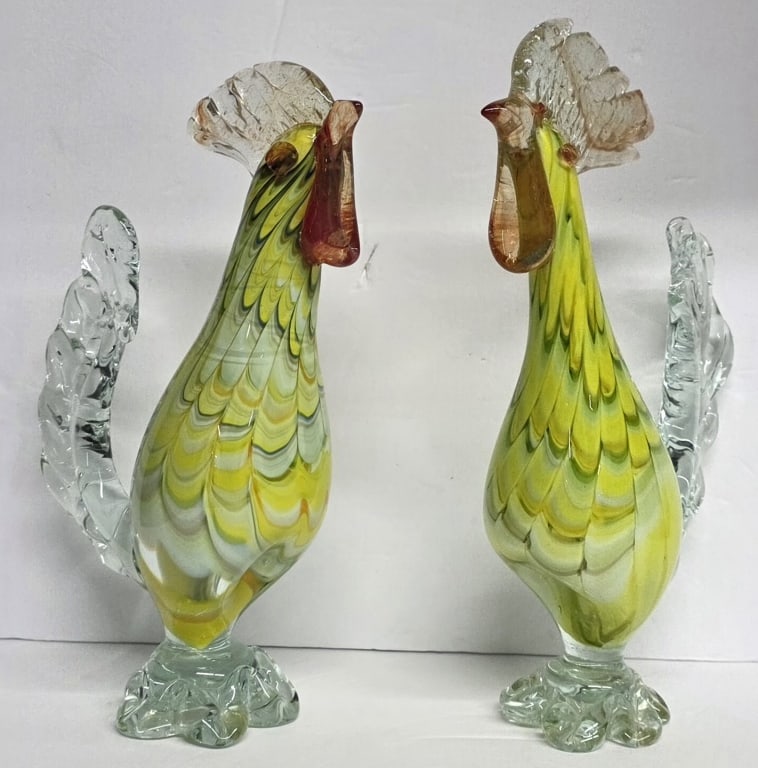 Pair Murano Style Art Glass Rooster Figurines (1 of 7)