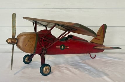 Vintage Style Folk Art Wooden Airplane