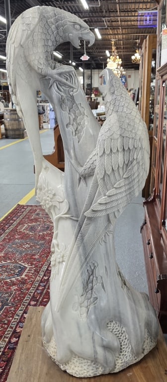 Stunning Solid Marble? Bald Eagles Sculpture - 3