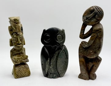 3 Hand Carved Stone Figures