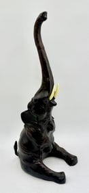 Vintage Seated Leather Wrapped Elephant