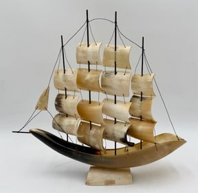 Hand Crafted Carved Horn Model Ship