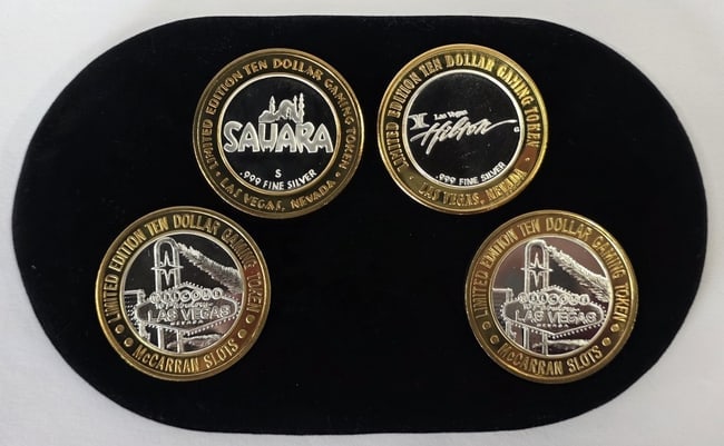 4 L.E. .999 Fine Silver $10 Casino Gaming Tokens (1 of 7)