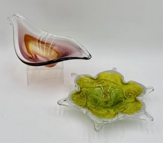 2pc Beautiful Murano Style Art Glass Bowls