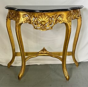 Ornate Gold Gilded Marble Top Console Table