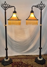 Pr. Victorian Style Bridge Arm Floor Lamps