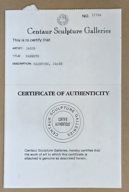 Ray Jacobs Framed Parrots Oil on Canvas - 7