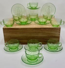 Hazel Atlas Uranium Glass Tea Cups & Saucers