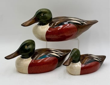 3pc Artist Signed Shovler Wooden Duck Decoys