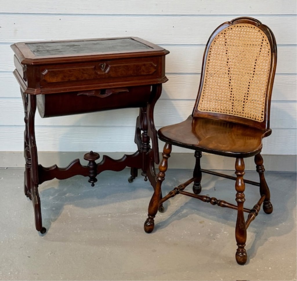 Antique Burled Walnut Sewing Table & Chair (1 of 19)