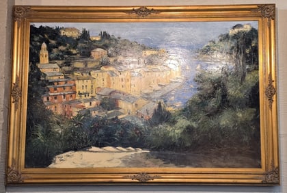 Framed & Signed Italian Riviera Oil on Canvas