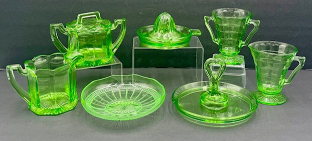 Collection of Vintage Uranium Glass Collectibles