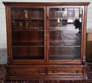 Vintage Eastlake Style Step Back Double Bookcase
