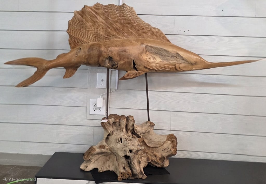 Large Hand Carved Wooden Sailfish Sculpture (1 of 5)