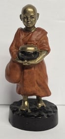 Vintage 'Loving Novice Monk' Brass Sculpture