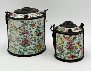 Pair of Vintage Hand Painted Opium Jars