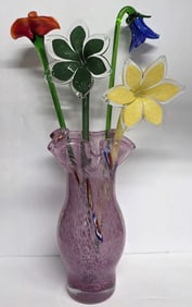 Beautiful Murano Art Glass Vase & Glass Flowers