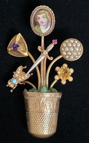 Vintage 14K Custom Flower Pot Brooch