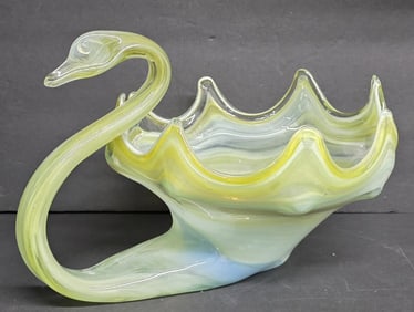 XLG Vintage Pink Selenium Slag Glass Swan Bowl