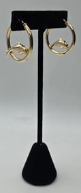 14k Yellow Gold Dolphin Hoop Earrings - 4.33g