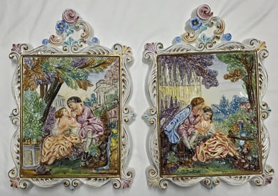 Pr. Vintage Capodimonte Porcelain Wall Plaques