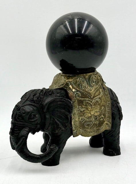 Vintage Cast Metal Elephant Statue w. Glass Sphere (1 of 18)