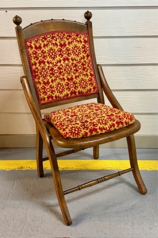 Vintage Wooden Upholstered Folding Chair (1 of 13)
